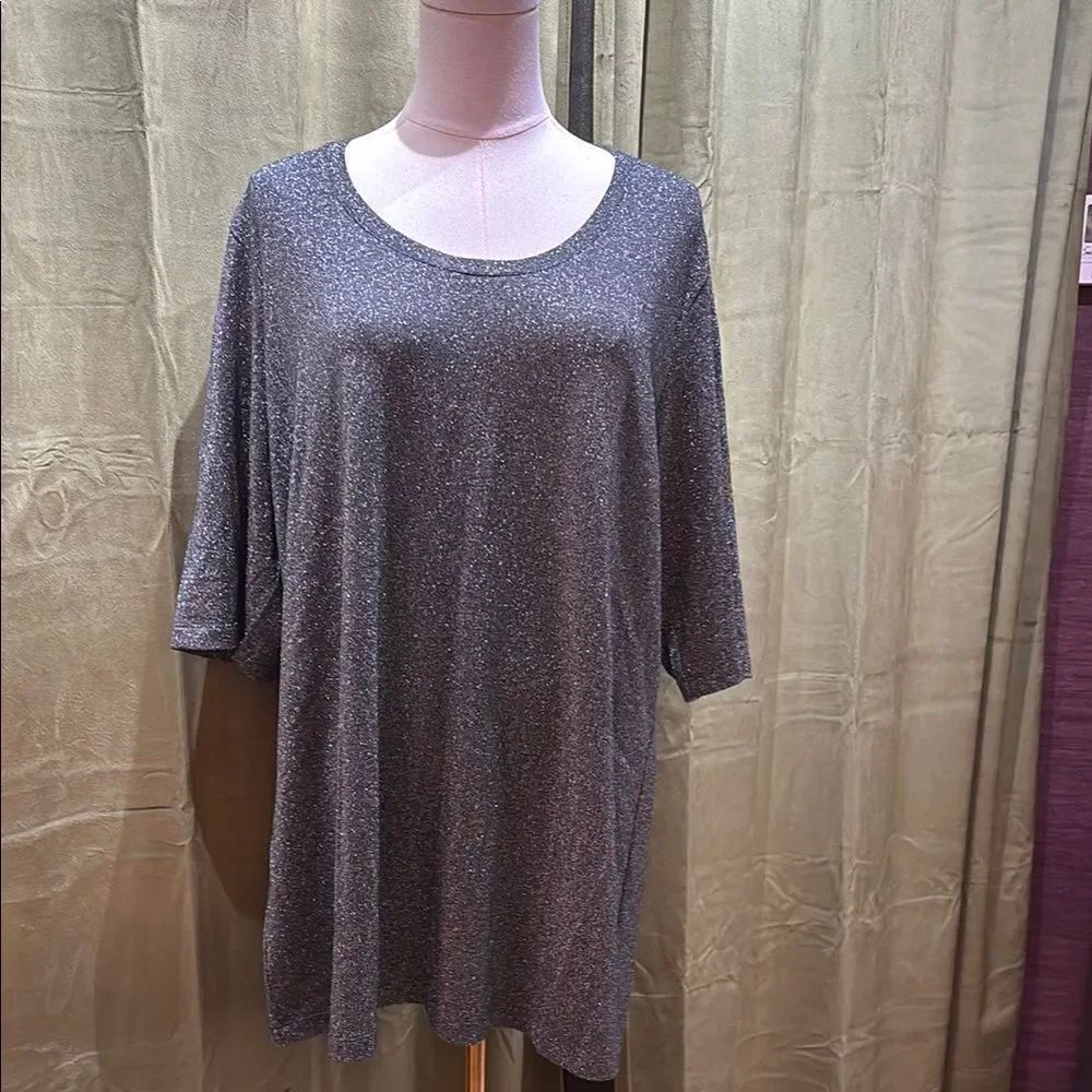 Persona by Marina Ronaldo gray/ silver metallic tee top, US18